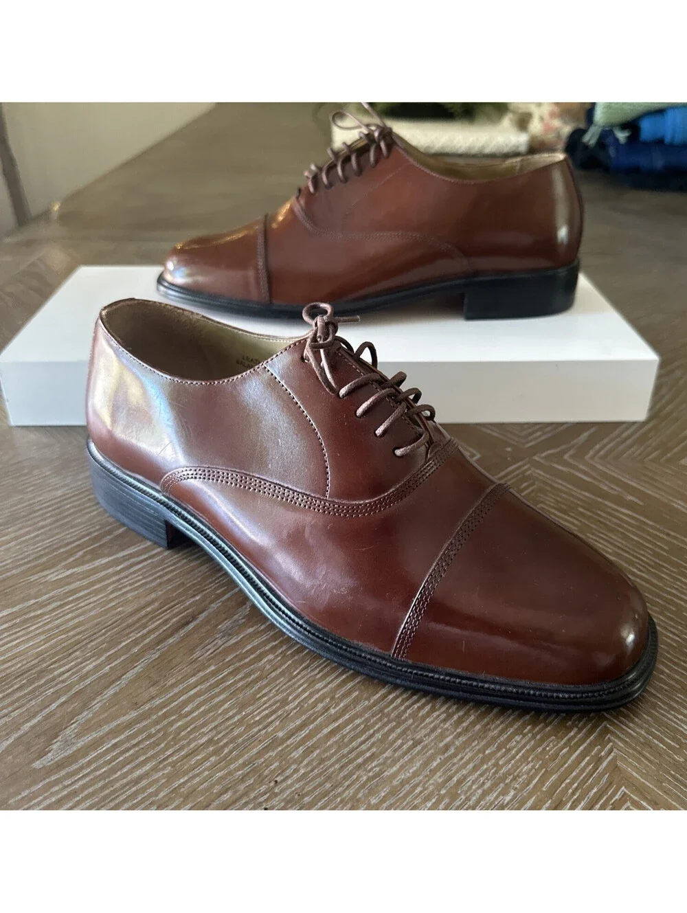 Dickinson Cap Toe Oxford Brown Leather Dress Shoes Mens 10M Stacey Adams NEW